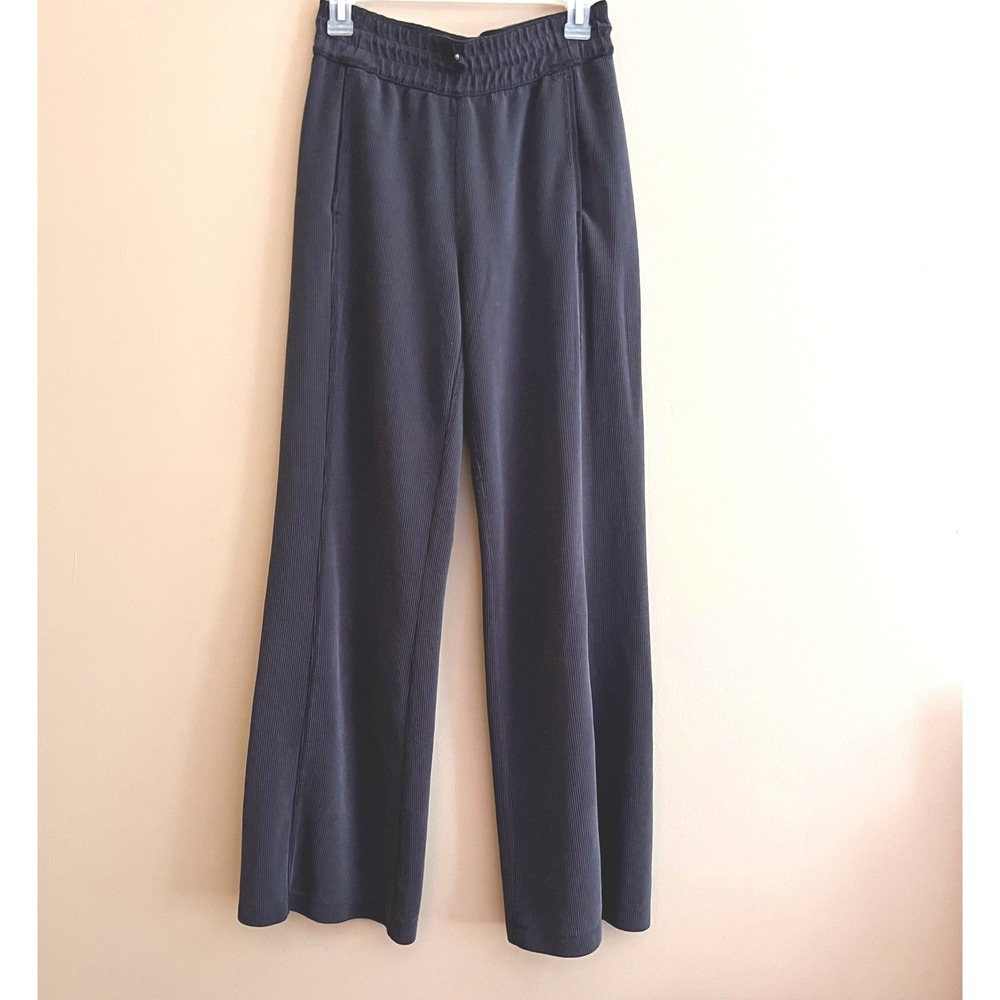 Lululemon Ribbed Wide Leg Pants Charcoal Grey High Rise Drawstring Size 6